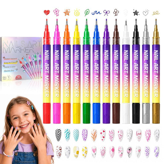 12 Colors Nail Art Pens, 0.5mm Fine Tip Nail Art Markers, 3D Acrylic Polish Pen Set, Quick Dry Nail Art Kit for DIY Home Salon, Professional Nail Art Tools, Manicure Set Gift for Adults Beginners