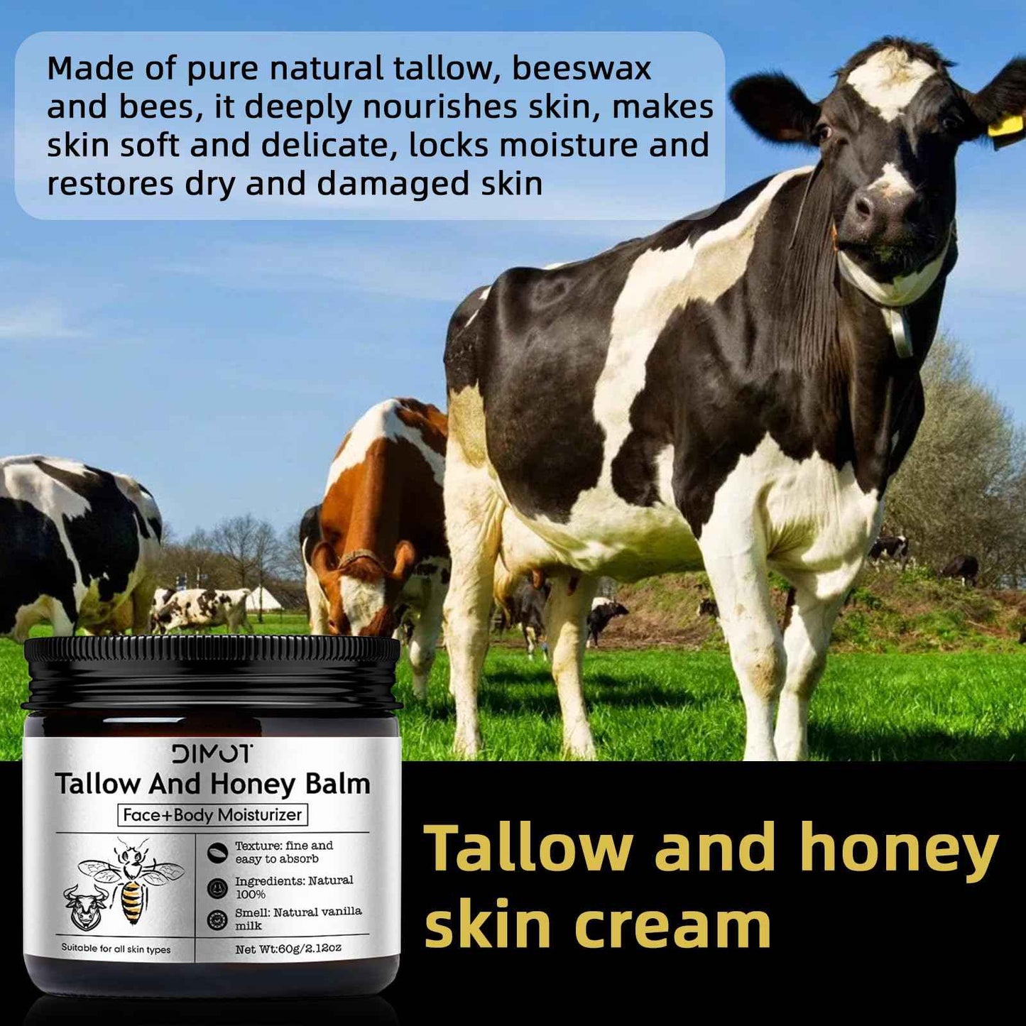 Tallow and Honey Balm for Skin Honey Butter Face & Body Cream For Skin Firming & Hydrating Balm Skin Care Tallow Face Moisturizer Cream (2)