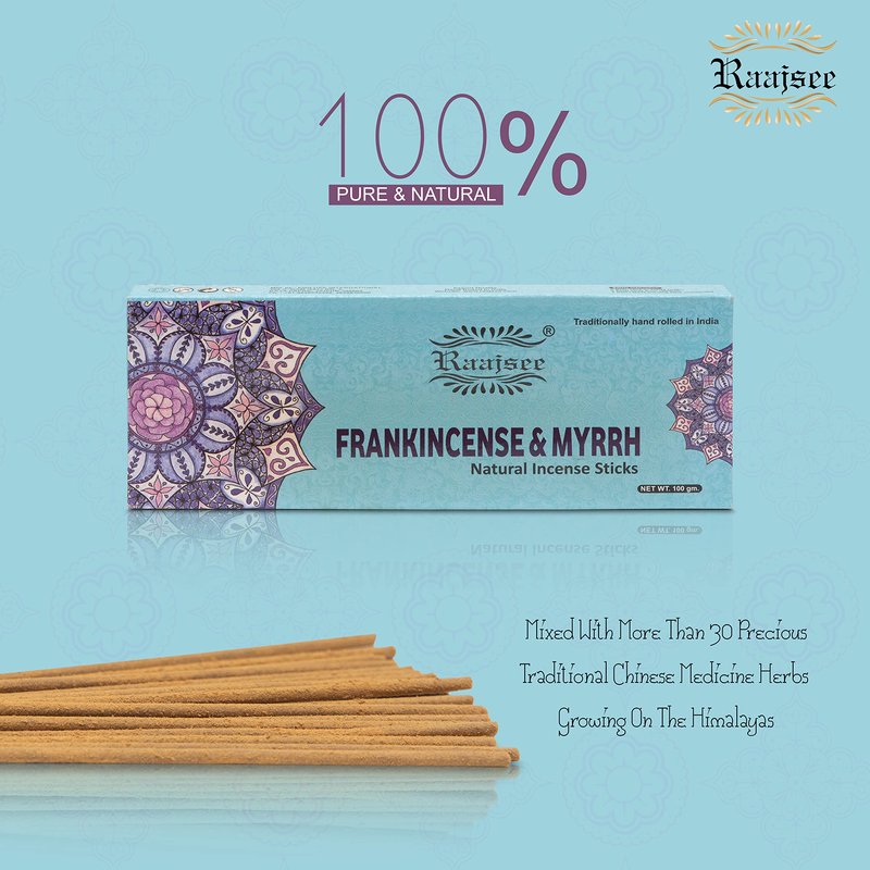 Pure Frankincense & Myrrh Incense Sticks, 100%-Natural Charcoal Free Organic Non Toxic Clean Burning Handmade Insence Sticks 100 gm Pack, Meditation Gifts – Spritual Cleansing