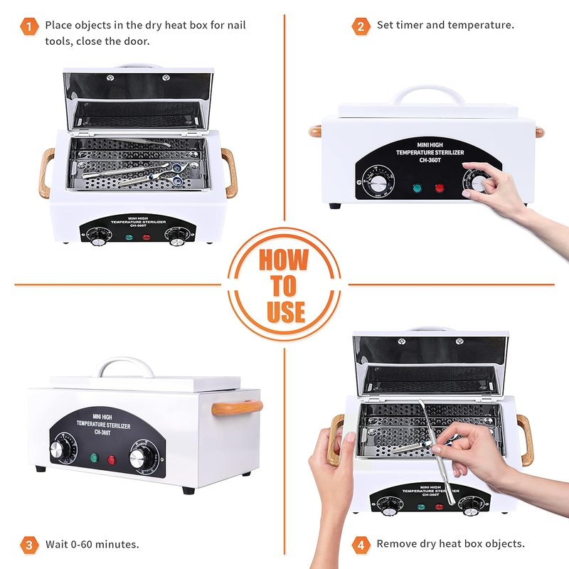 Nail Tool Sterilizer - High-Temperature Dry Box with Timer for Manicure & Hairdressing | Cleans Tweezers & Metal Tools