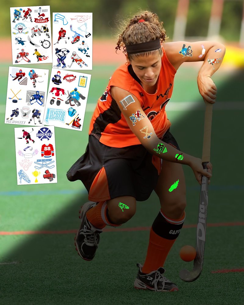168 Pieces Luminous Hockey Temporary Tattoos Stickers,20 Sheets Glow in The Dark Ice Hockey Themed Tattoos Stickers Party Decoration Supplies Party favors for Kids Adults
