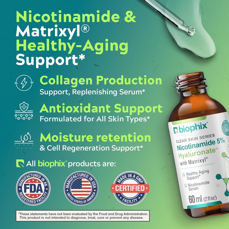 biophix B-3 Nicotinamide Age-Defying Liquid Serum 2 oz - Hyaluronic Acid - Matrixyl ® - Supports Skin Health - Healthy Aging