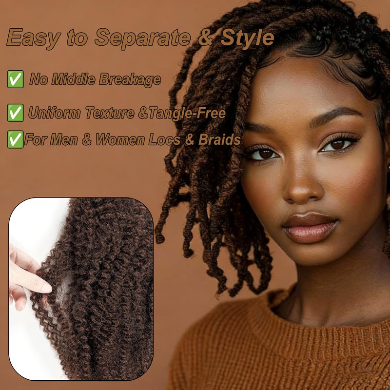 EV&ET Pre-sretched Afro Kinkys Bulk Human Hair Human Hair for Locs/Twists/Braids/Repair Locs Afro Kinky Curly Bulk Can Bleach And Dye(#4,14inch 50g)