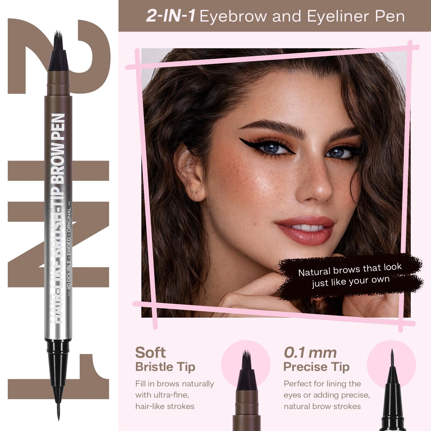 CALAILIS Eyebrow Pencil for Women - 2-in-1 Eyebrow Pen with Dual-Ended Microblading 4D Fork Tip & Ultra-Fine Eyeliner Tip, Create Natural Fuller Hair-Like Waterproof Brow Pencils (Dark Brown)