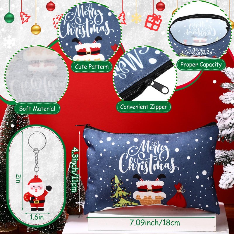 Dansydaisy 32 Pcs Christmas Gifts Set Christmas Makeup Bags Bulk Santa Socks Holiday to Do List Notepad Snowman Ballpoint Pens Keychain Xmas Party Winter Gifts
