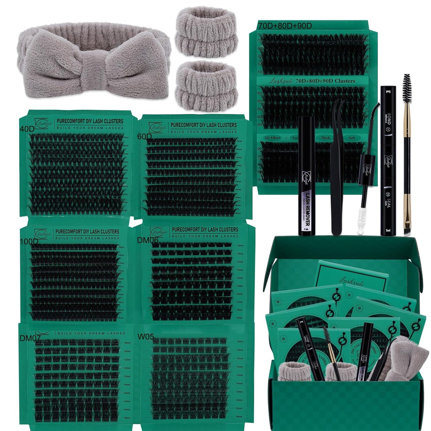 Lash Clusters Kit - Wispy Eyelash Extensions with Bond, Seal & Tools | 1170 Pcs, 7 Boxes