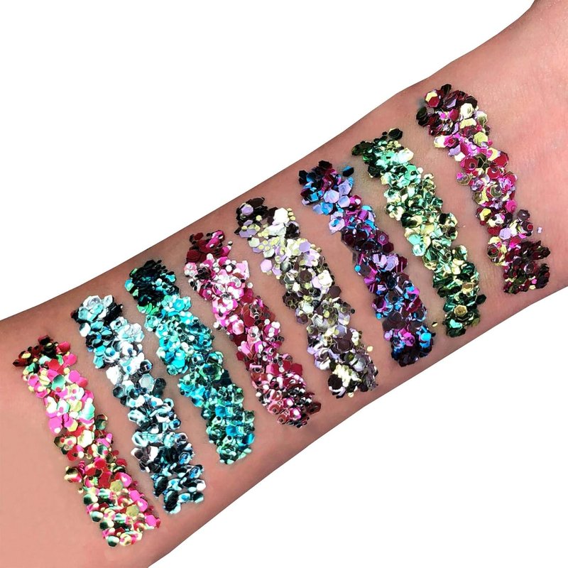 Biodegradable Eco Chunky Glitter - 100% Cosmetic Bio Glitter for Face, Body, Nails & Hair | 0.10oz Set of 8