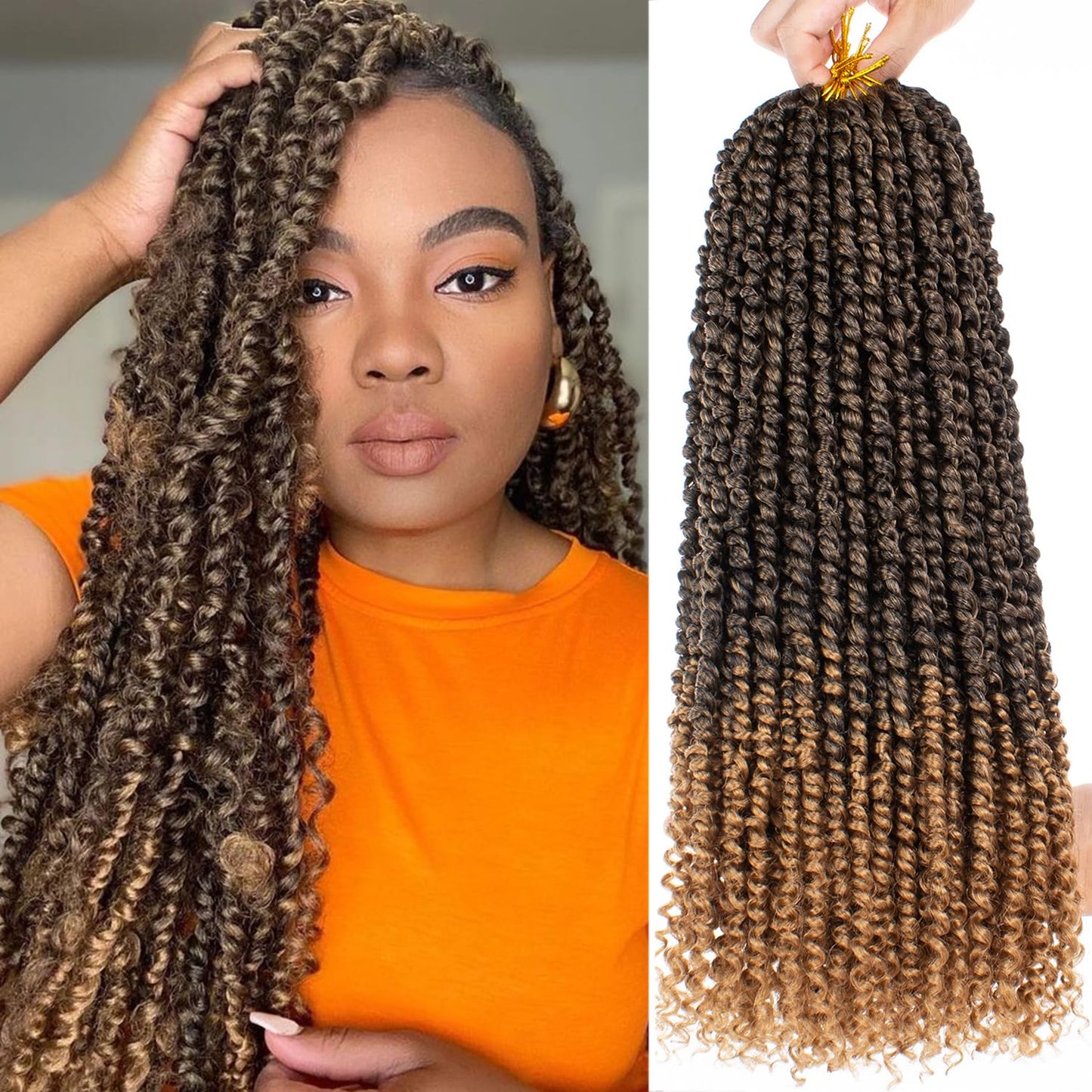 Xtrend 8 Packs Pre-twisted Passion Twist Crochet Hair 18 Inch Natural Black Pre-looped Crochet Braids Hair For Women Bohemian Synthetic Passion Braiding Hair Extension (8packs, 1B#)