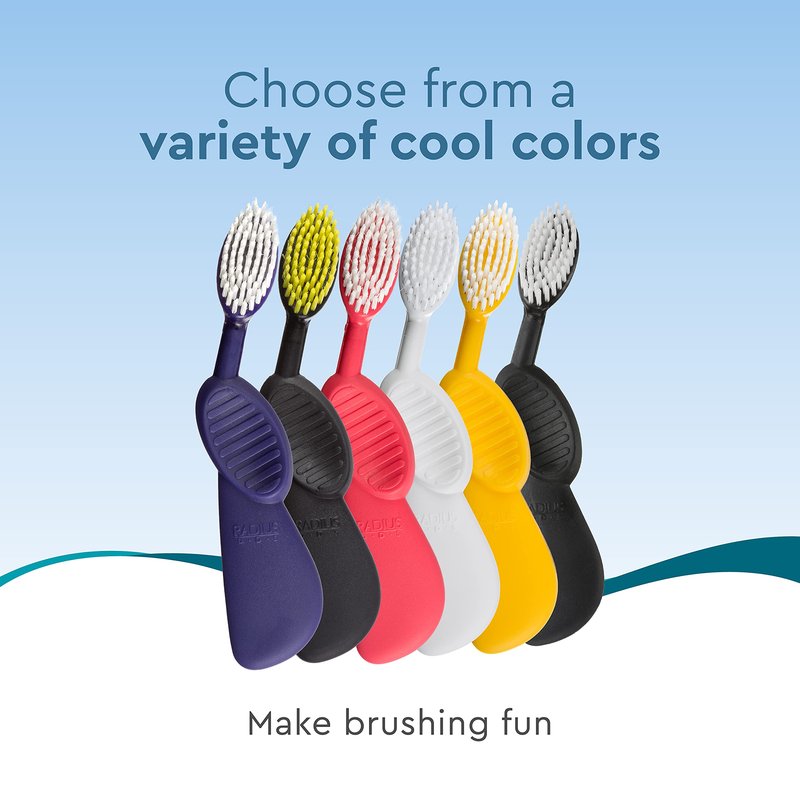 RADIUS Flex Brush with Soft Bristles Toothbrush BPA Free & ADA Accepted Designed to Improve Gum Health & Reduce Issues - Left Hand - Purple/Watermelon/Mint - Pack of 3