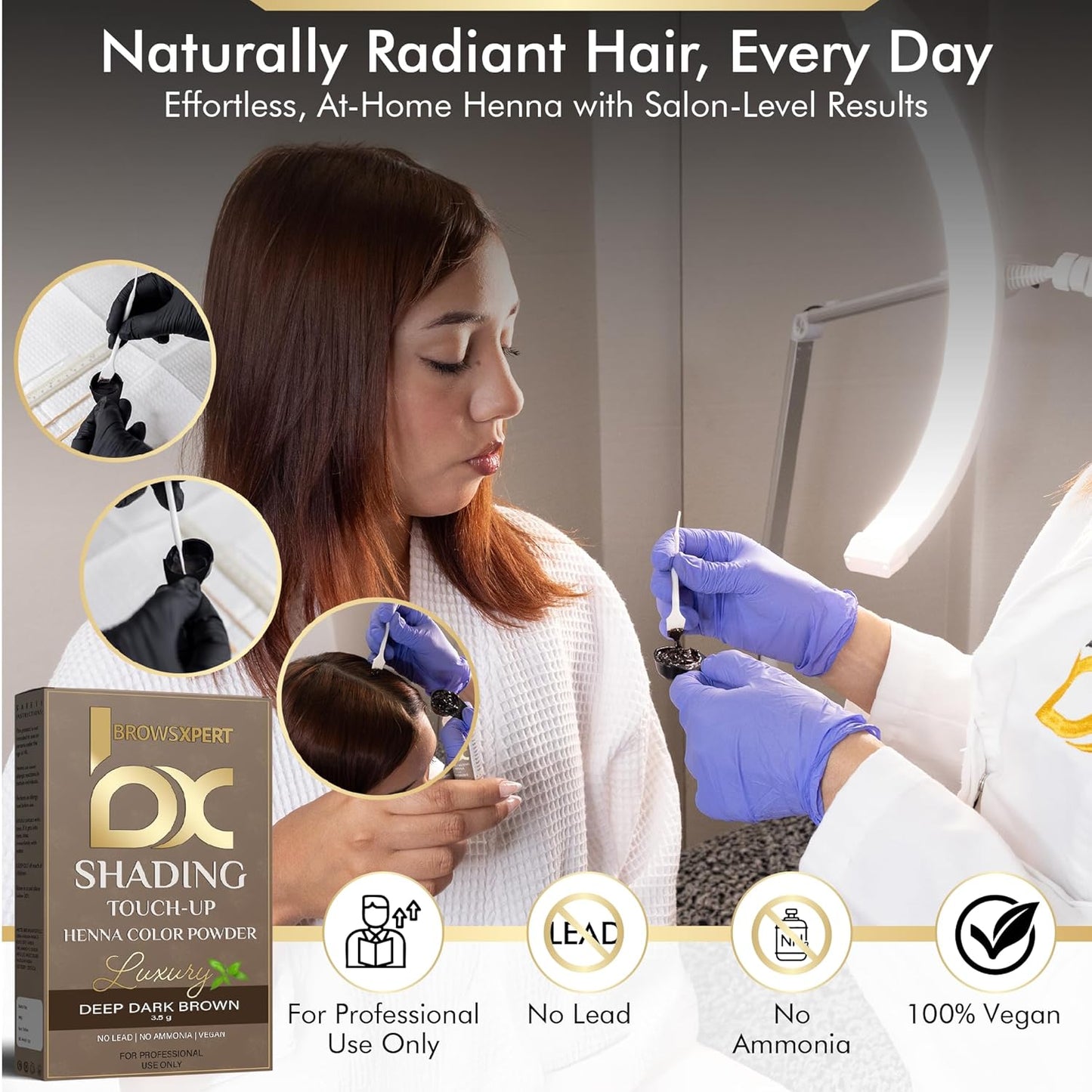 **Professional Shading Touch-Up Kit - Herbal Henna Color Powder with Mixing Dish, Stir & Brush | 3.5g | Natural Deep Dark Brown**