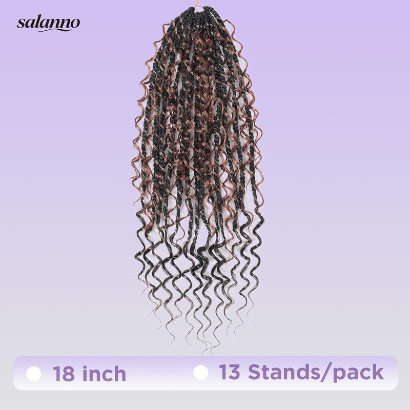 Tornado Colorful Spirals Goddess Pre-Looped Box Braid Extensions | Synthetic Boho Crochet Hair for Black Women - 18 Inch, 9 Packs, 1B/27/30