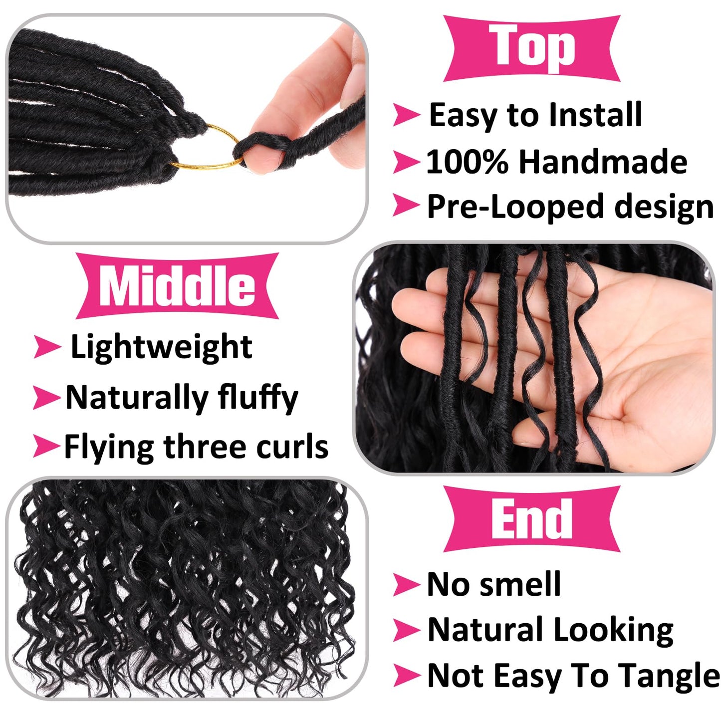 Unionbeauty Pre Looped Goddess Locs Crochet Hair 30 Inch 9 Packs Boho Goddess Faux Locs with Curly Ends Black River Locs Crochet Hair Synthetic Crochet Locs Hair Extensions For Women 1B#