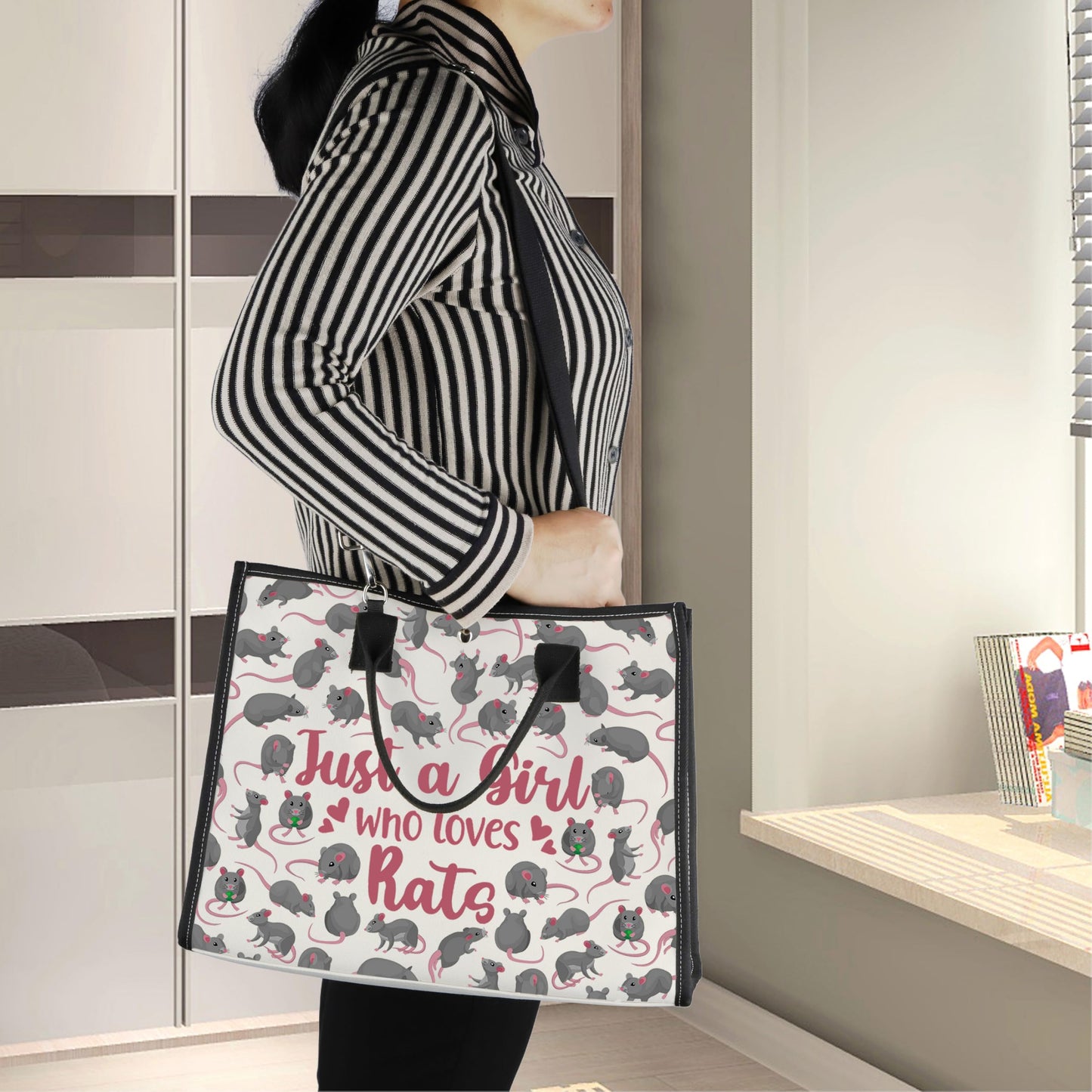 LEVLO Funny Rat Cosmetic Bag - Animal Lover Gift, Just A Girl Who Loves Rats Makeup Zipper Pouch for Women Girls (Rats LT)