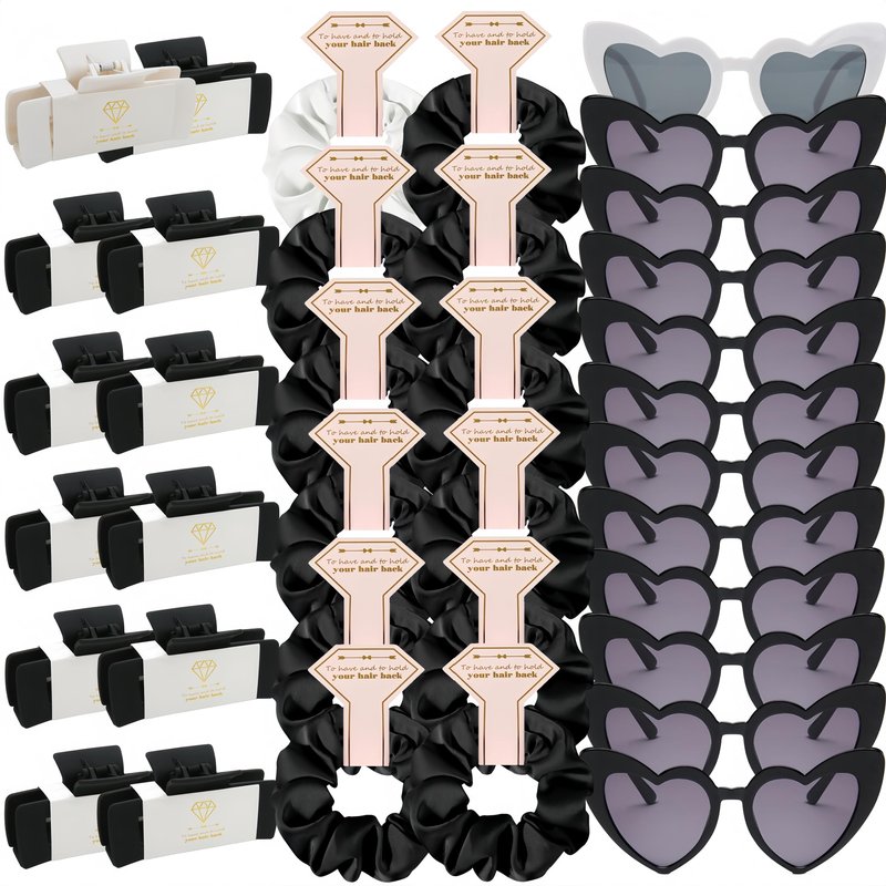 Bridesmaid Scrunchies Proposal Gifts 4.1inch square Hair Claws Bachelorette Hair Clip heart sunglasses gift for Wedding Party Favors (36pcs White&Black)