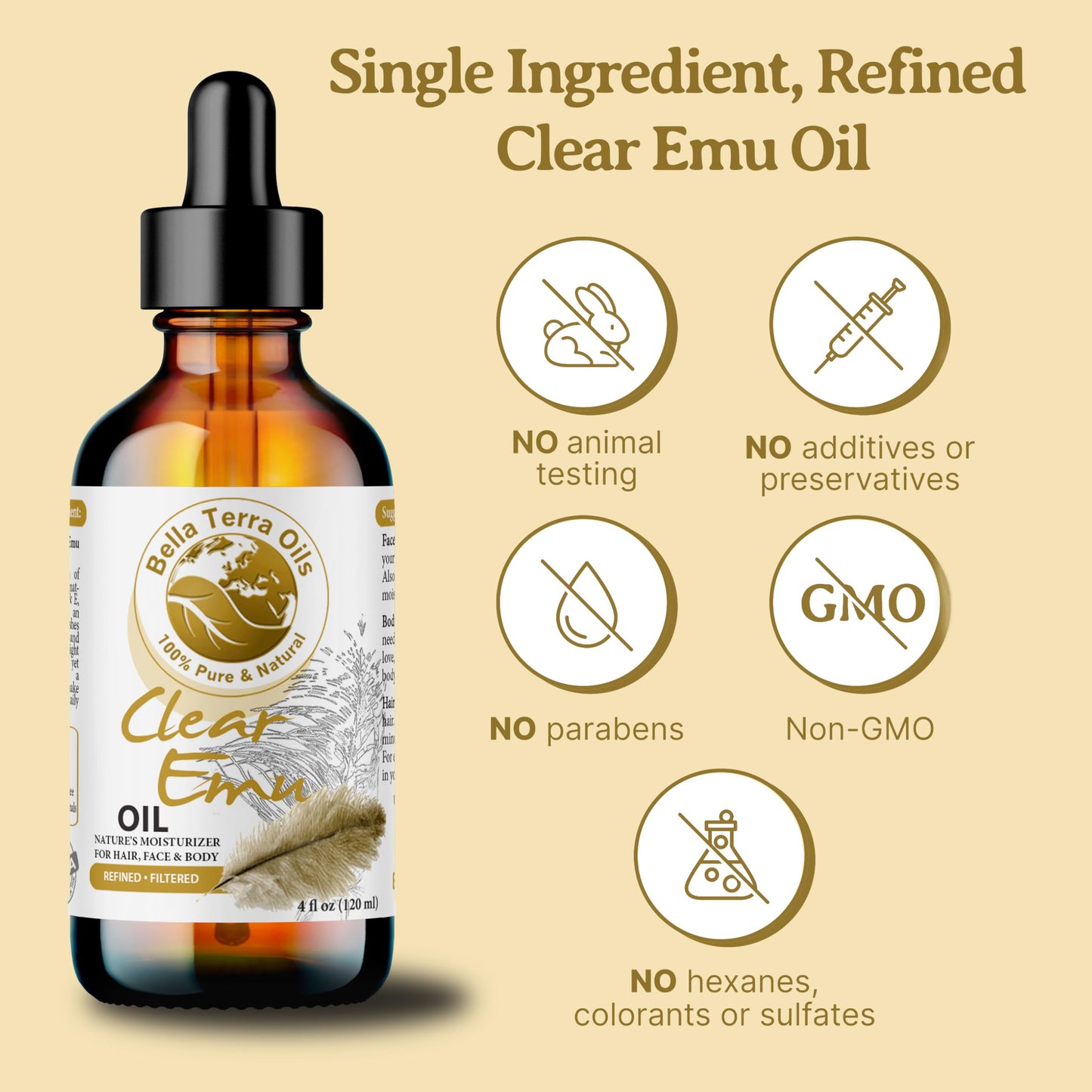 Bella Terra Oils - Clear Emu Oil 16oz - Ultra-Purified & Six-Times Refined, Rich in Omega-9, A Premium Choice for Skin & Hair Hydration