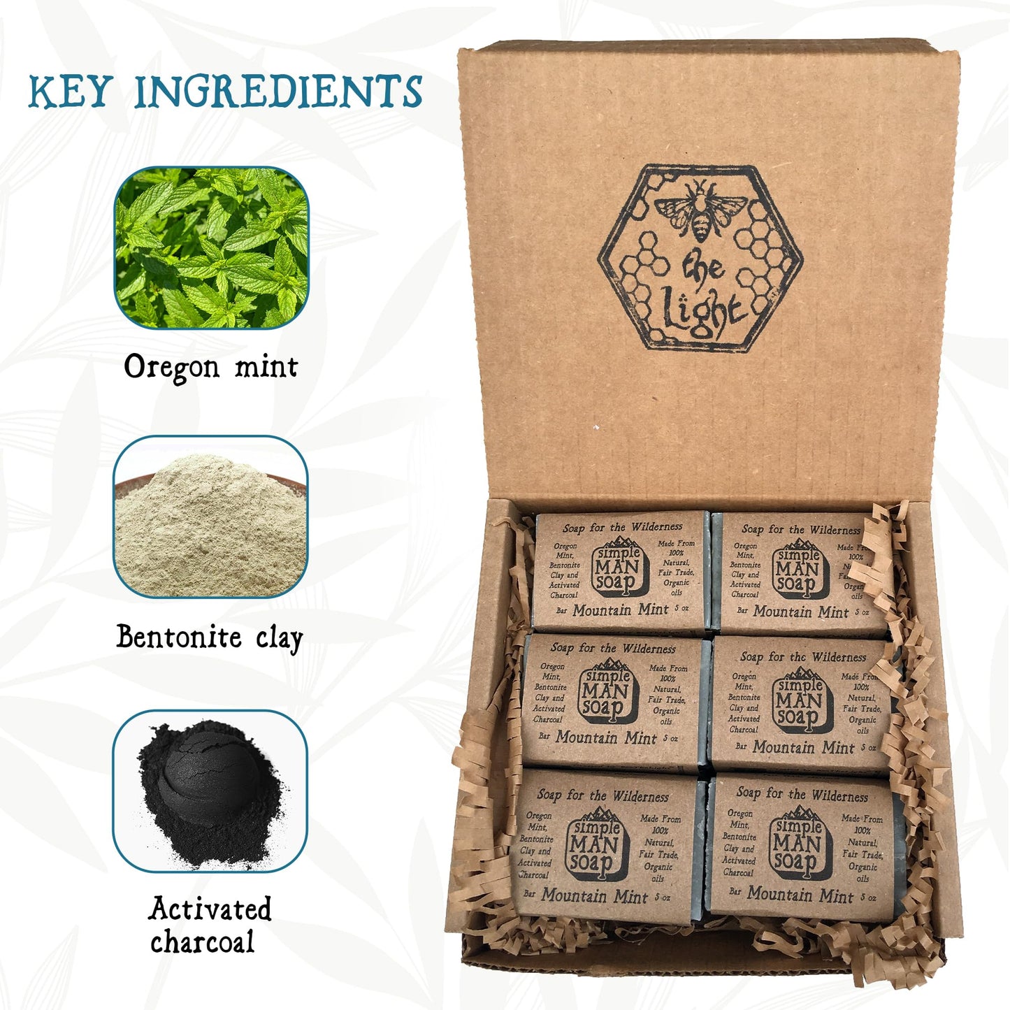 Bee The Light SimpleMan Soap Bar (Mountain Mint) - Men’s soap with Organic & Fair Trade Essential Oils - All Natural, Handmade Man Bath Soap Bars-Pack of 12-2.5 Ounce bars(30 Ounces Total)
