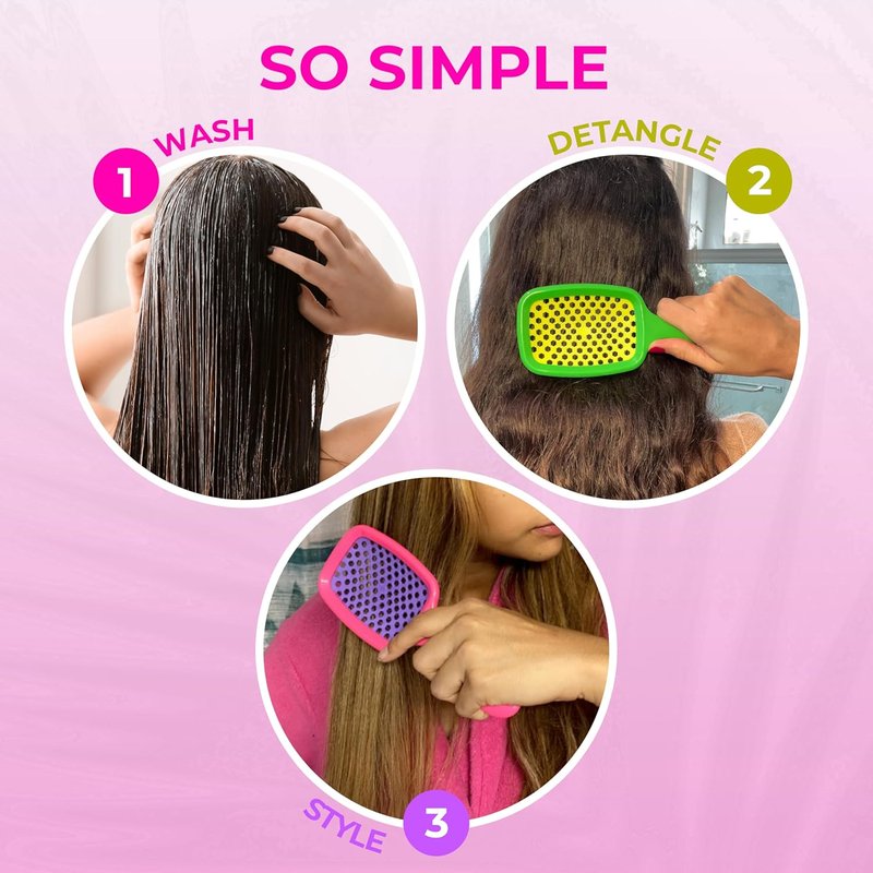 FHI Heat Detangling Brush Set | Pain-Free Hair Brush for All Hair Types - Lightweight Travel-Friendly Design | Neon Collection (3-Pack)