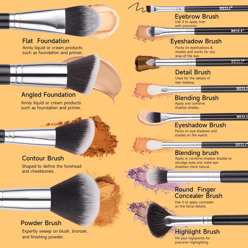 BEILI Makeup Brushes Set - 12 Premium Synthetic Kabuki Brushes for Full Face Makeup | Gift Box Included (Black)
