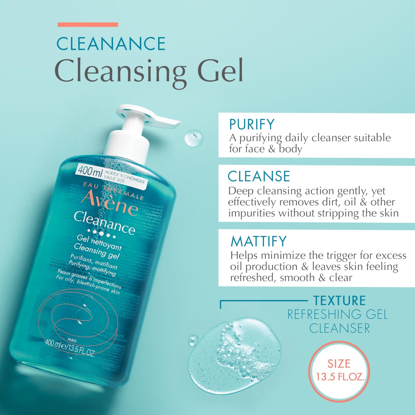 Avène Cleanance Cleansing Gel Soap Free Cleanser for Acne Prone,Oily,Face & Body,13.5 Oz,(Pack of 2)