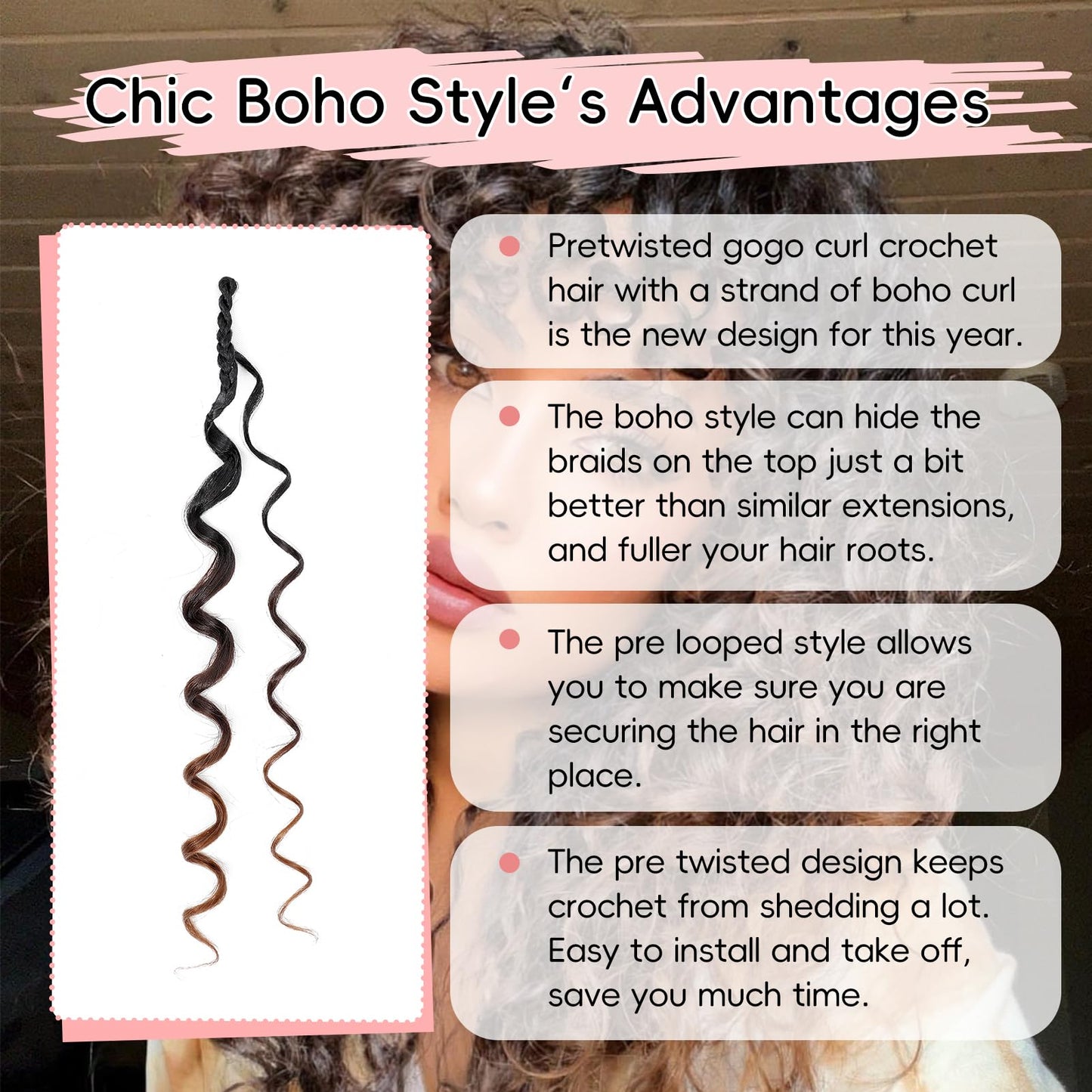 Aoisvk Pre looped GoGo Curl Crochet Hair 12 Inch 8pcs Curly Crochet Hair for Women Pre twisted Boho Box Braids with Curly Ends Water Wave Synthetic Hair Extensions Ombre Dark Brown to Brown 1B/4/30