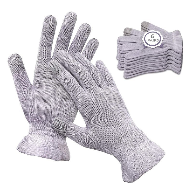 MIG4U Moisturizing Beauty Gloves Touchscreen Overnight Sleeping Glove for Women Dry Hands, Nighttime Lotion, Eczema, SPA, Cosmetic Treatment, Grey Purple 6 Pairs Size s/m
