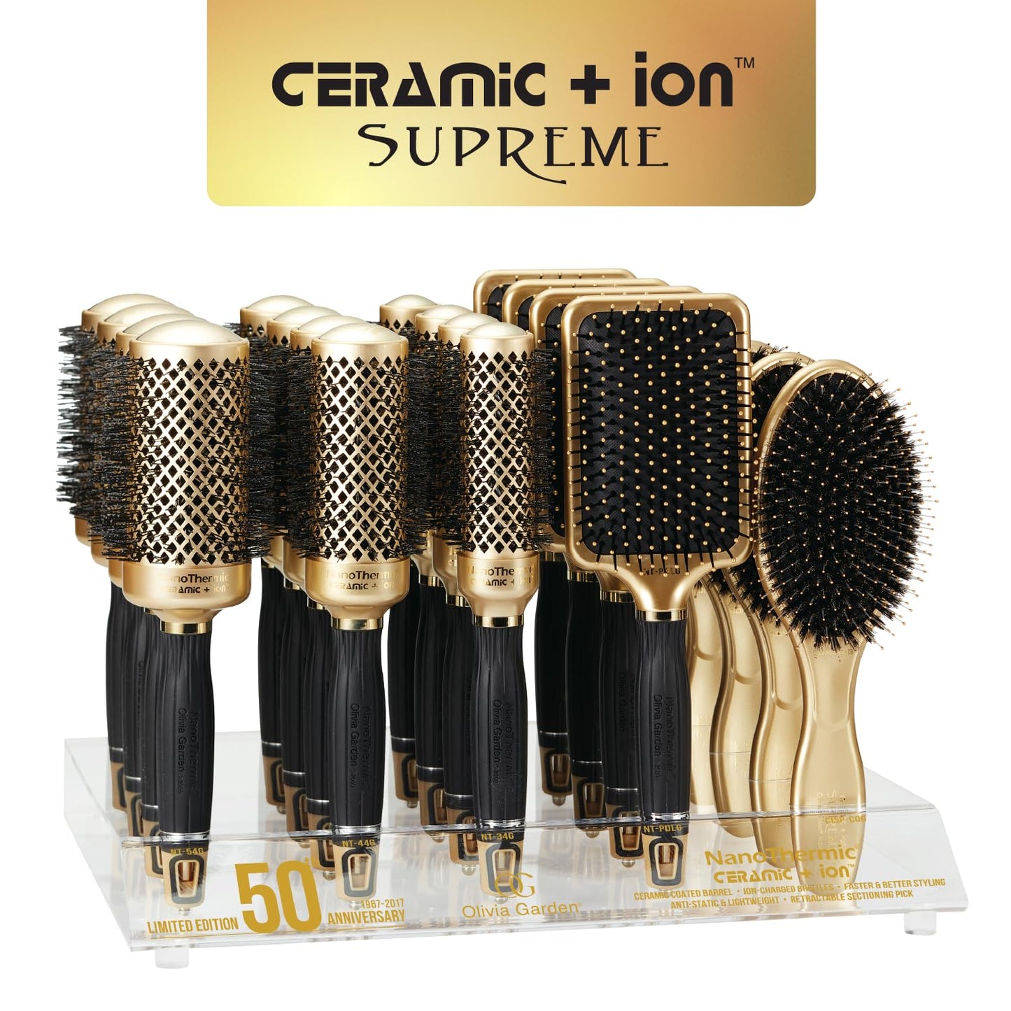 Olivia Garden Ceramic + Ion Supreme Paddle Hair Brush for Men and Women - Professional Boar Bristle Hair Brush for All Hair Lengths - Frizz-Free Results