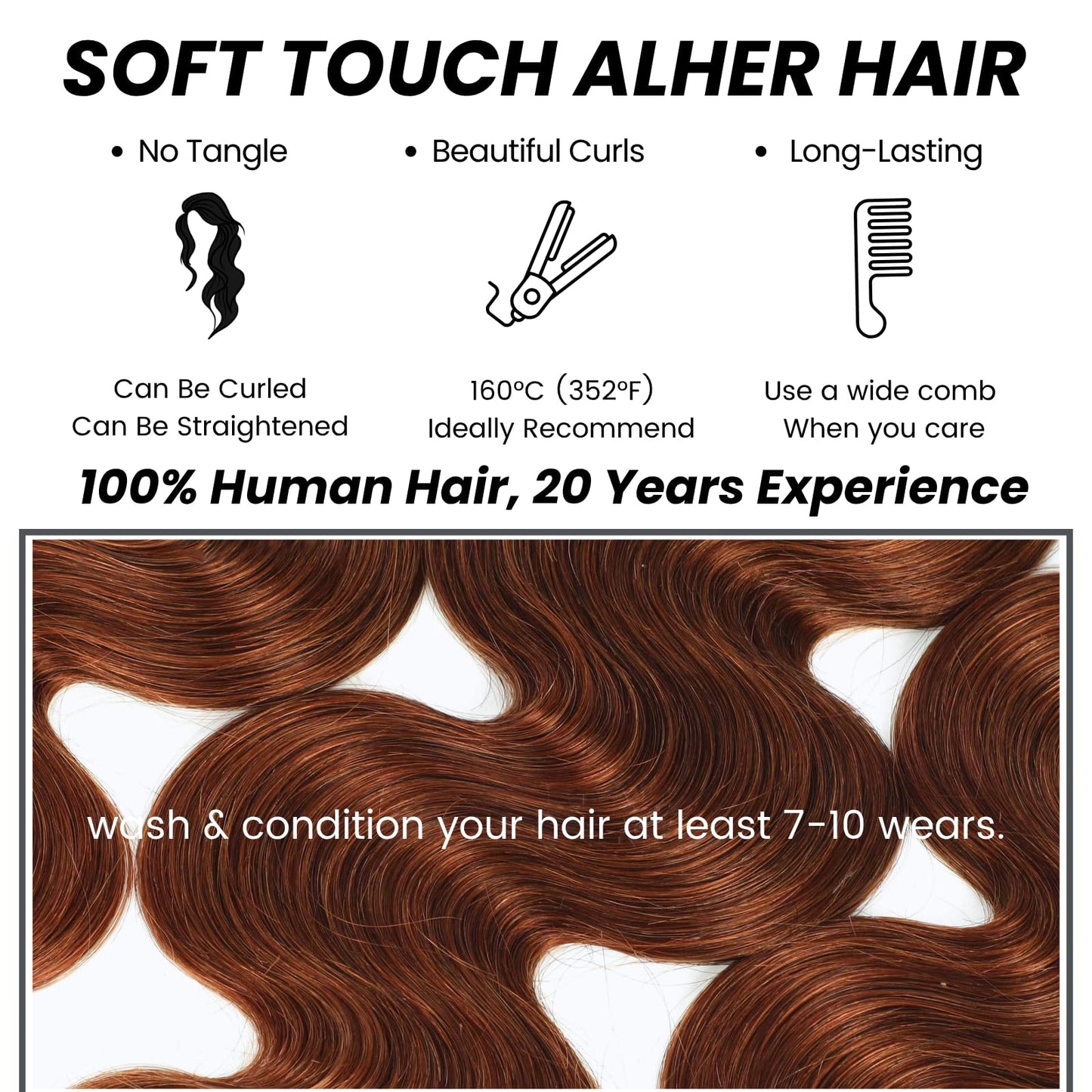 ALHER 33 Reddish Brown Body Wave Long Deep Part 2x6 Lace Closure, Copper Brown Colored 2x6 Kim K Closure Pre Plucked with Baby Hair, 12A 100% Brazilian Virgin Remy Human Hair for Black Women 14 Inch