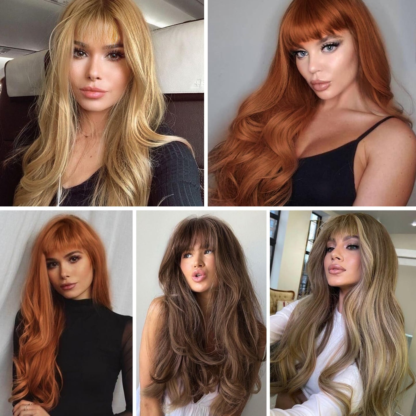 HAIRCUBE Auburn Wig with Bangs for Women Auburn Long Wavy Hair Wig Curly Wavy Synthetic Wigs for Girls Daily Party Use 26Inch