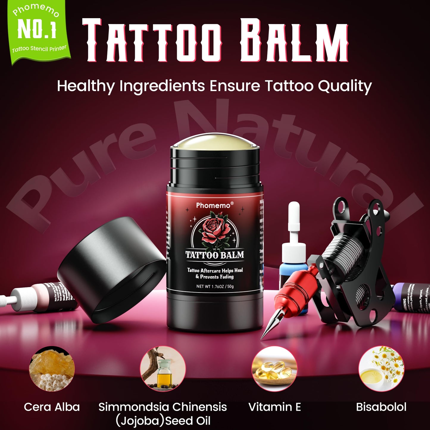 Phomemo Tattoo Aftercare Balm for Healing, Tattoo Butter for Moisturizing, Enhance Color for New & Old Tattoos, 100% Natural & Petroleum-Free Tattoos Cream, 1.76oz, 2 Pack