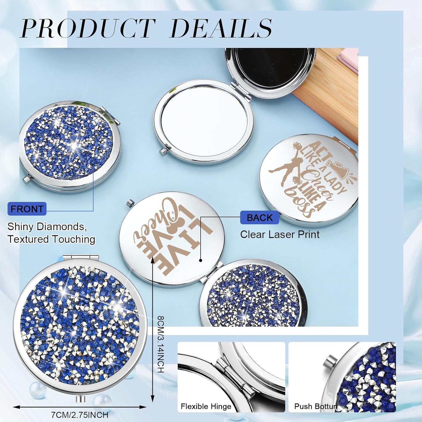 Cheerleader Gifts - 12 Pcs Compact Mirror Set for Coaches | Folding Pocket Cosmetic Purse Mirrors (Silver)
