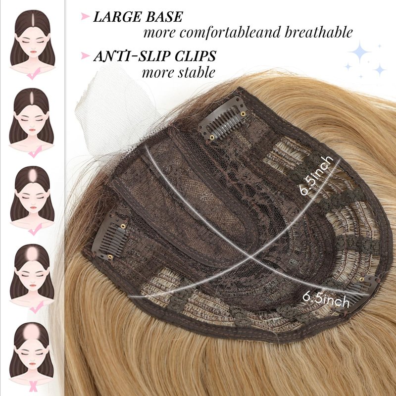 Molefi Hair Toppers for Women with Thinning Hair,18 Inch Long Layered Topper,Synthetic Wiglets Pieces For Women 6.5"x6.5"Large Base for Daily Use (Ombre Brown Blonde)