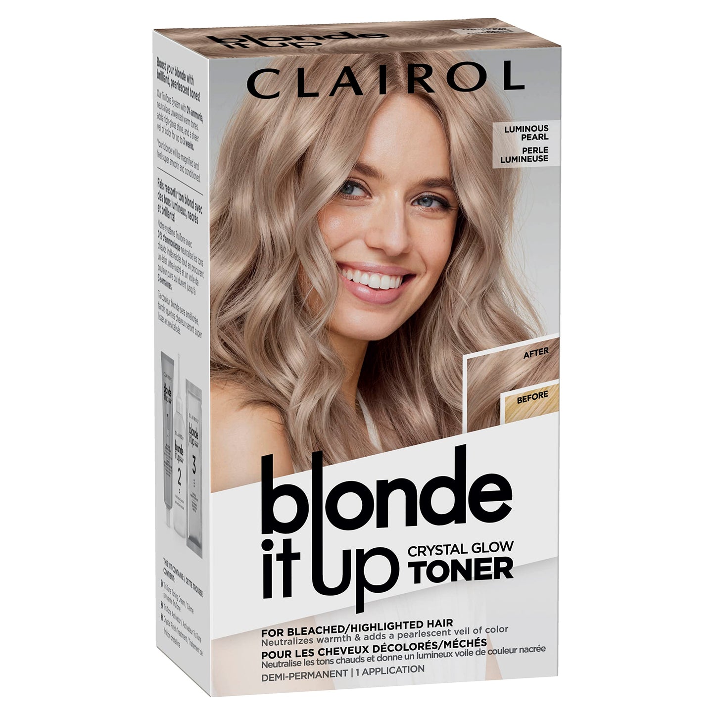 Clairol Blonde It Up Crystal Glow Toners Demi-Permanent Hair Dye, Luminous Pearl Hair Color | Ammonia Free | Add Pearlescent Tones to Pre-Lightened Shades | Neutralizes Warmth | Pack of 1