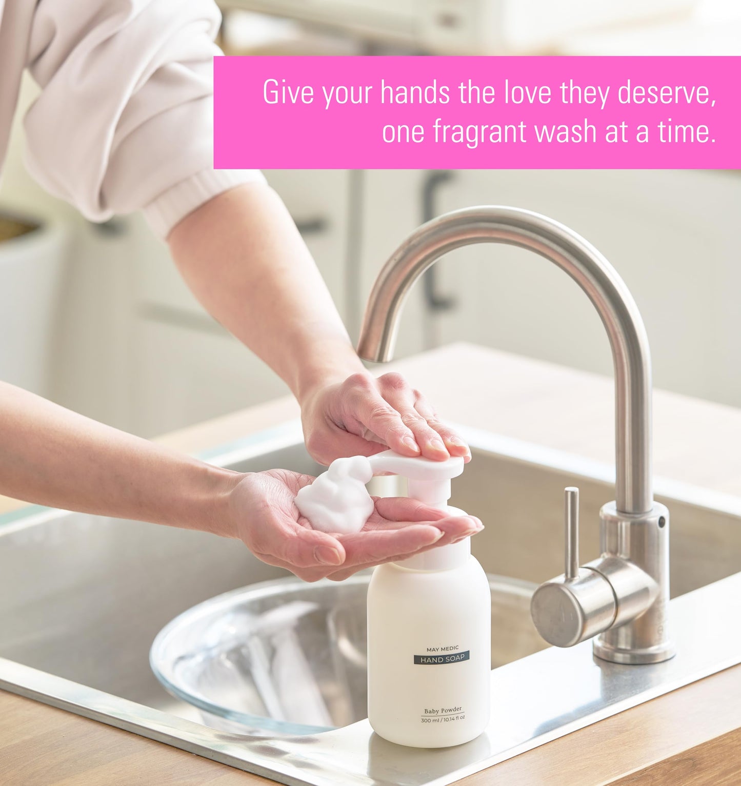 MAY MEDIC Baby Powder Double Scented Foaming Hand Soap, Moisturizing Foam with Fig and Pomegranate Extract, Vegan Wash for Bathroom and Kitchen, 10.14 fl oz (BabyPowder-2)