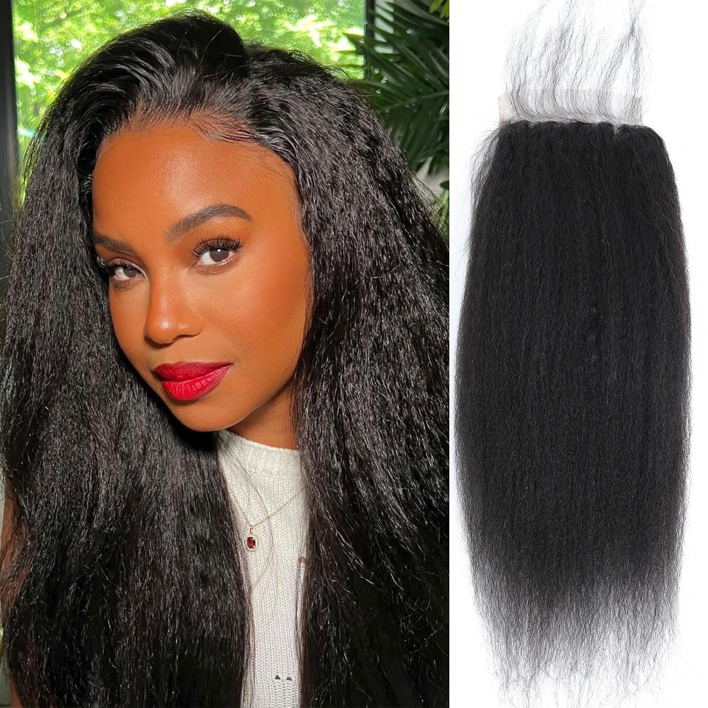 Kinky Straight Lace Closure - 5x5 HD Transparent Human Hair | Pre-Plucked Natural Black, 12 Inch