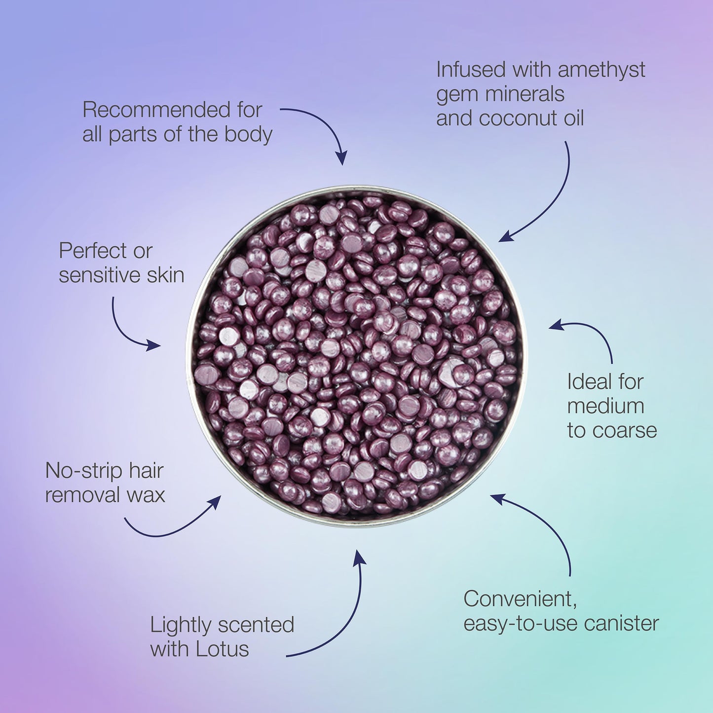 Satin Smooth Pebble Amethyst Crystal Hard Wax Beads – Professional Hair Removal for Sensitive Skin, Strip-Free Formula for Face & Body Waxing, 23 oz