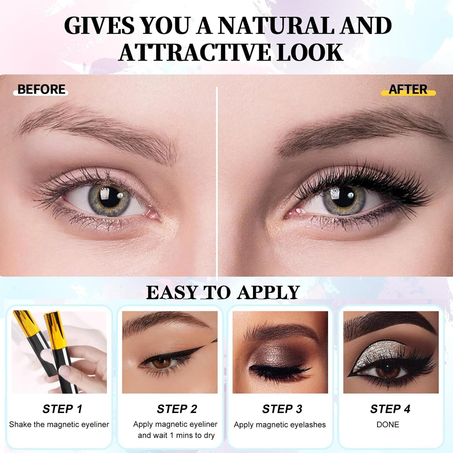 Richsky Magnetic Eyelashes Kit,Reusable 3D 5D Magnetic Lashes Set with Waterproof Eyeliner,10 Pairs Mink False Eyelashes Natural Look, No Glue Needed