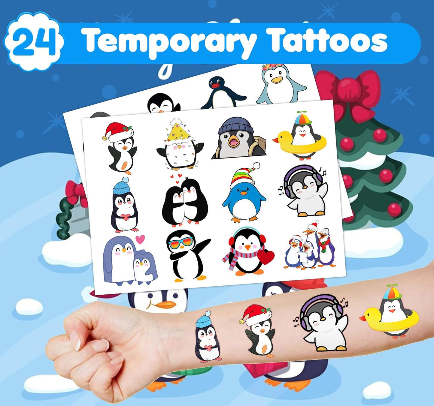 Penguin Party Favors - 36PCS Winter Animal Themed Tattoos & Stamps | Fun Birthday Goodie Bag Supplies for Kids