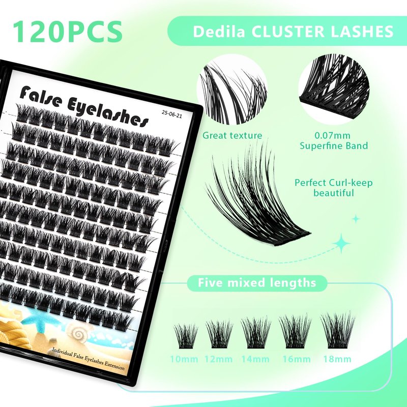 Large Tray- 10-20MM Available 120 Pcs D Curl Cluster Eyelashes Makeup Volume Eye Lashes Extensions Natural Long Wide Stem Individual False Eyelashes (14mm)