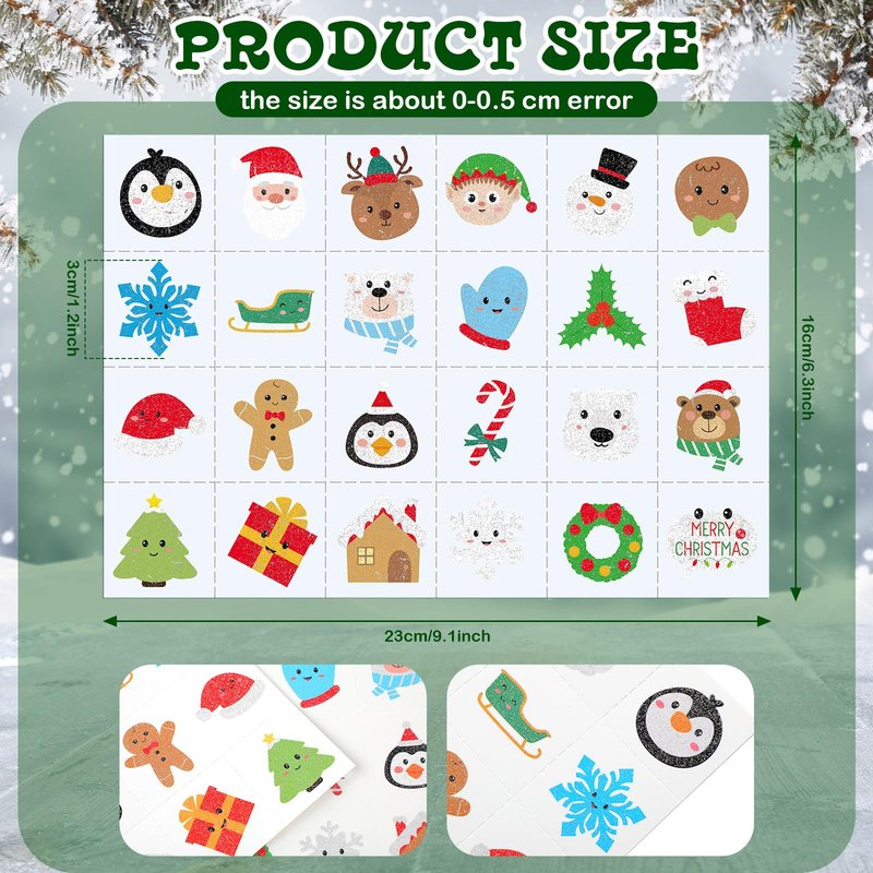 Nosiny 240 Pcs Glitter Christmas Temporary Tattoos Winter Tattoos Bulk Merry Christmas Tattoo Stickers Xmas Tree Snowman Penguin Stocking Stuffers for Eve Gifts Party Favors
