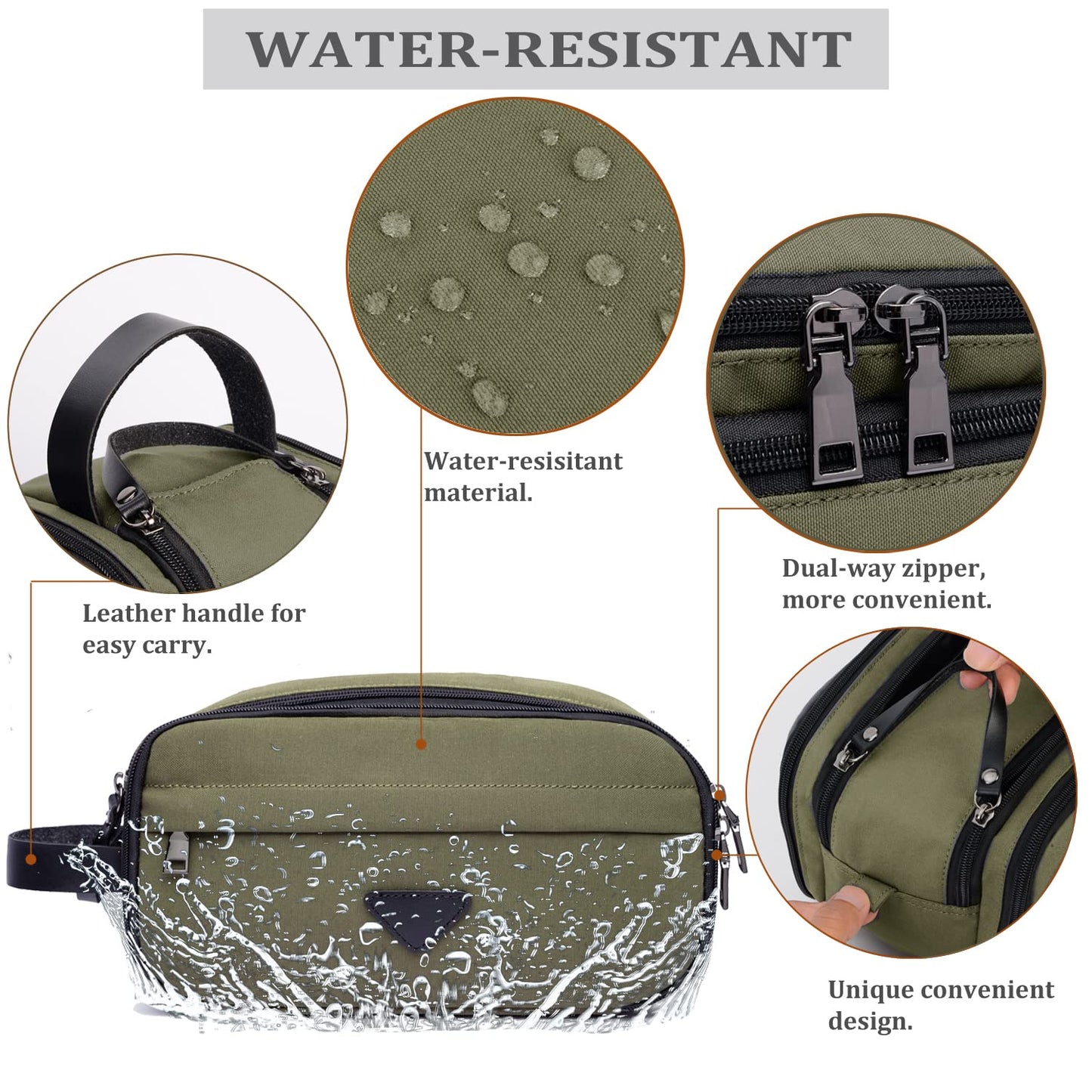 CROCOD Toiletry Bag for Men - Water-Resistant Oxford Travel Organizer Dopp Kit with Double Zippers, Padded Shaving Bag for Bathroom, Gym, Dorm - Multi-Function Cosmetic Storage Bag (Green)