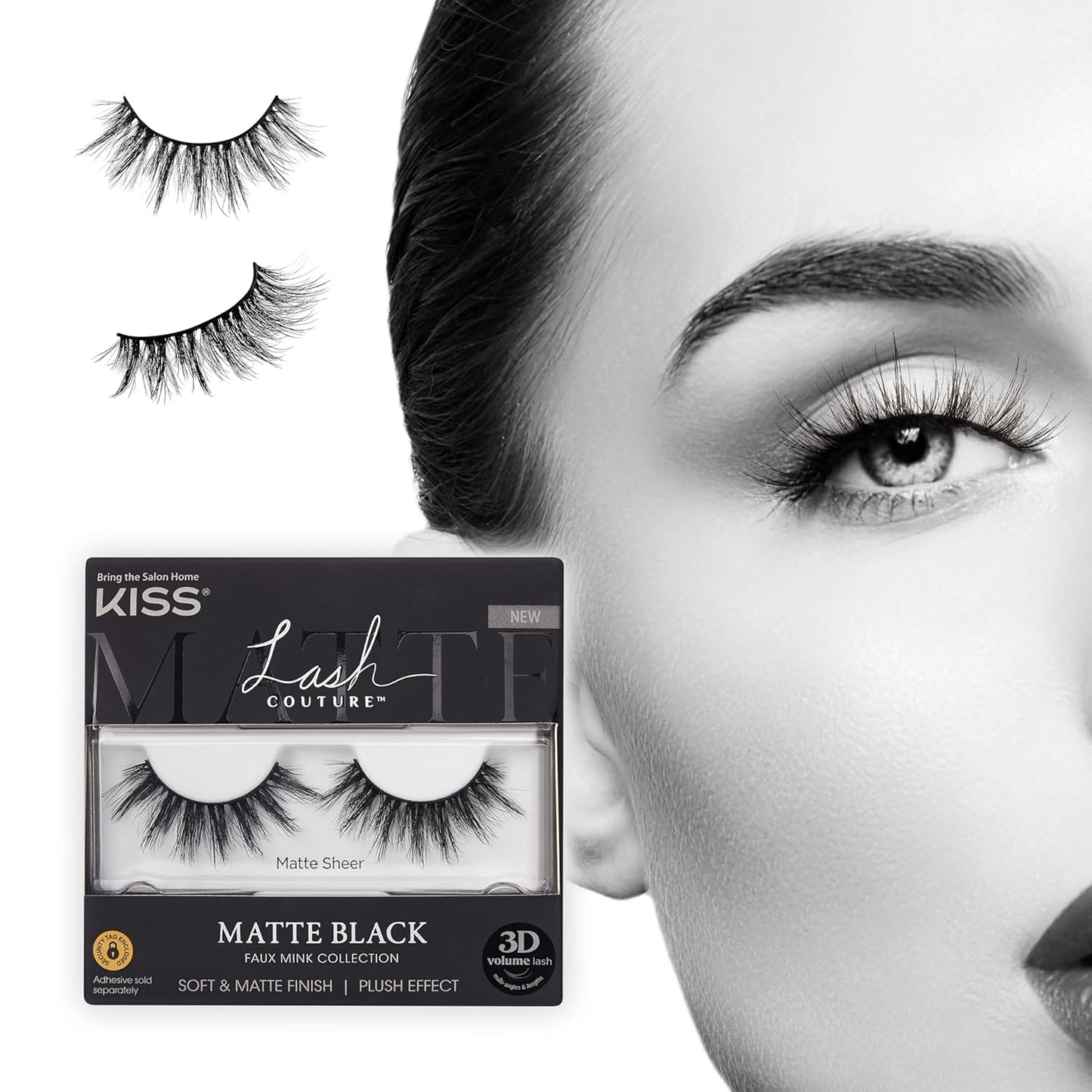 KISS Lash Couture Faux Mink 3D Matte, False Eyelashes, 'Matte Velvet', 16 mm, Includes 1 Pair Of Lash, Easy to Apply, Reusable Strip Lashes