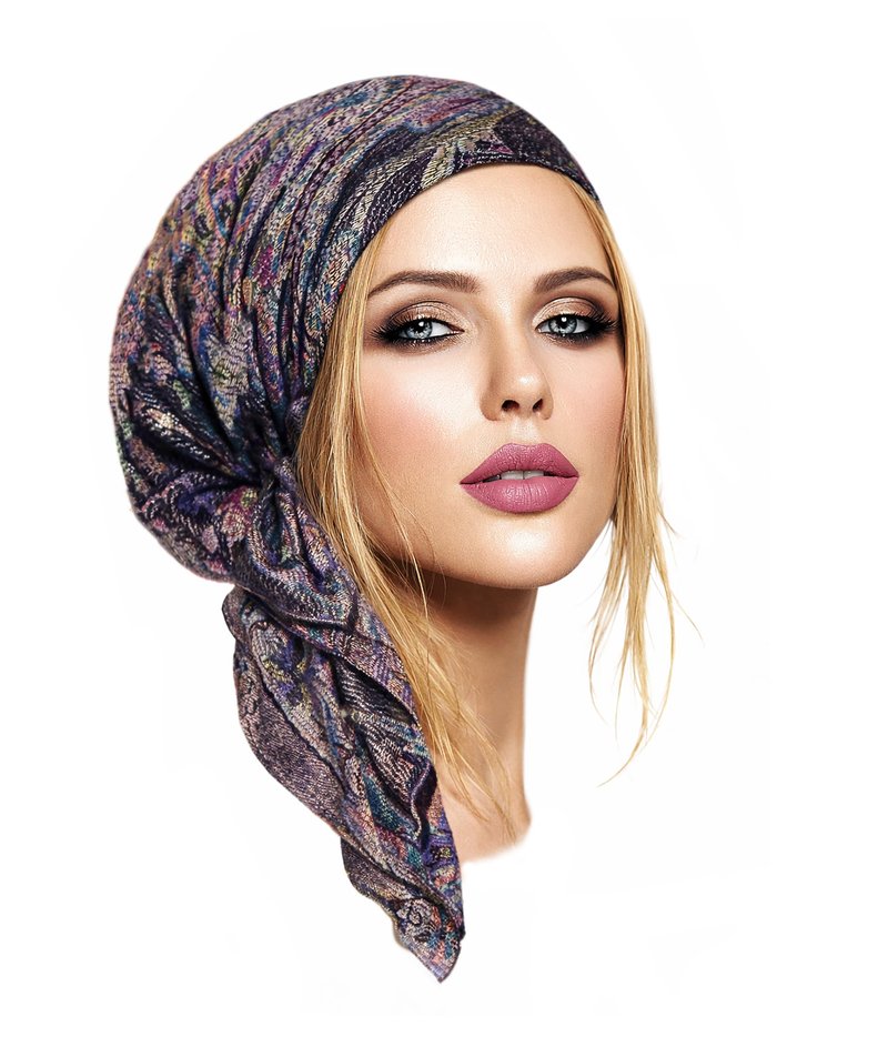 ShariRose Black Headcover Cashmere Non Slip Headscarf for Women Paisley Purple Floral Pre-tied Bandana (Black purple paisley)