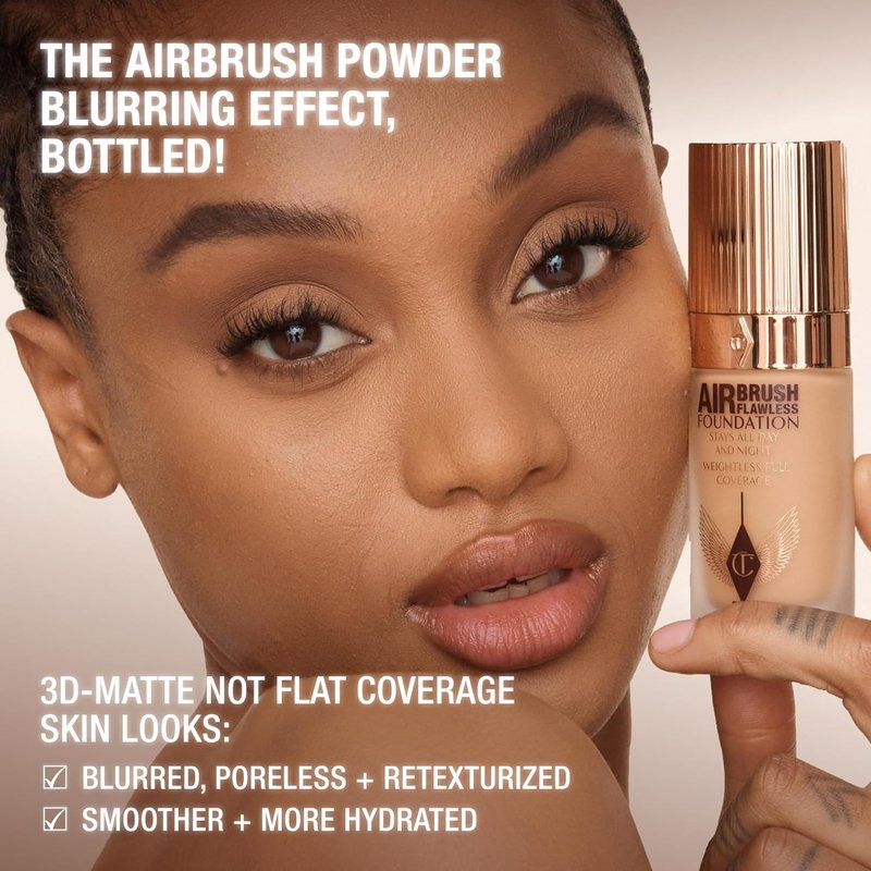 Charlotte Tilbury Airbrush Flawless Matte Foundation - Full Coverage Liquid Makeup for Natural-Matte Finish | Waterproof & Transfer Resistant