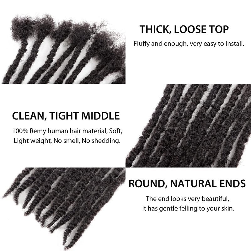 Textured Loc Extensions - Handmade Human Hair Dreadlock Extensions for Men & Women | Curly Ends, 8 Inch, Nature Black, 10 Strands