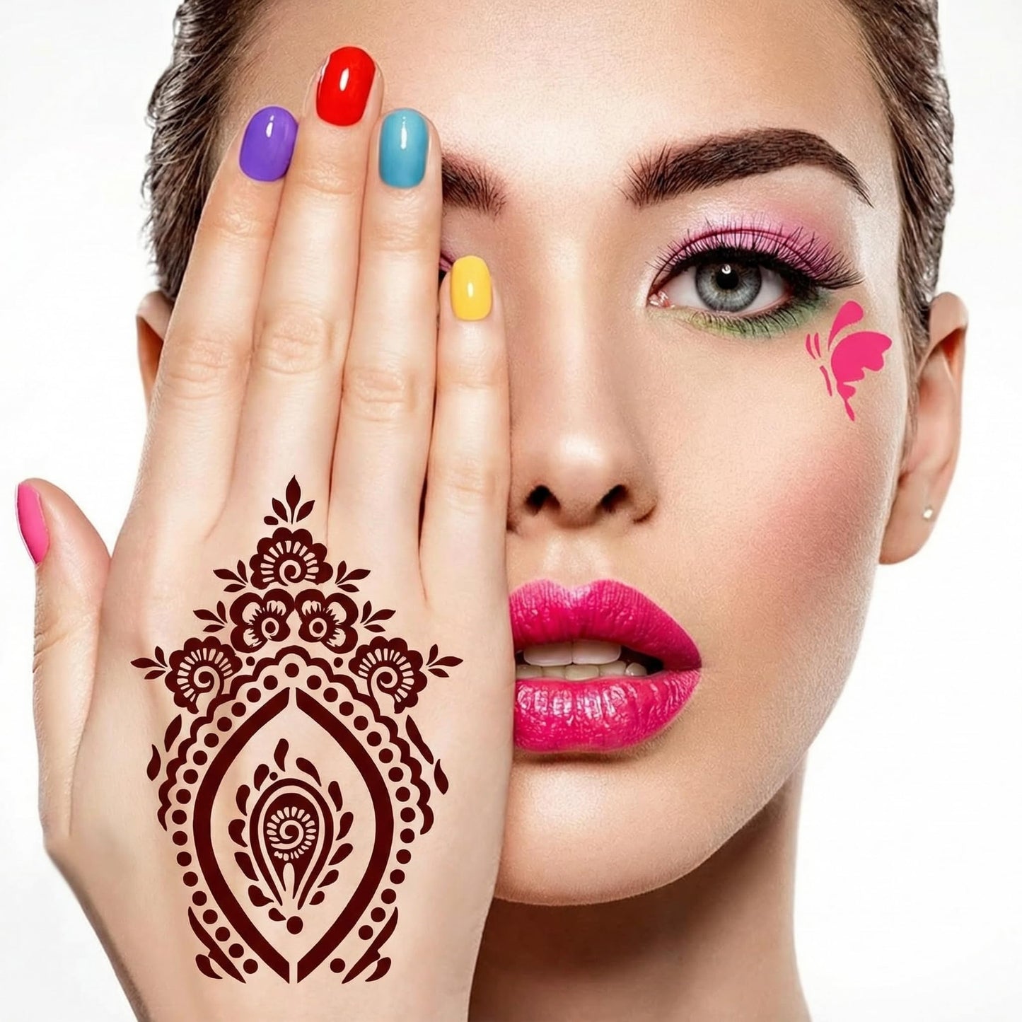Kotbs 32 Sheets Henna Tattoo Stencils for Hands Forearm Face Paint Body Art, Temporary Glitter Airbrush Flower Tattoo Stencils for Women and Girls Reusable