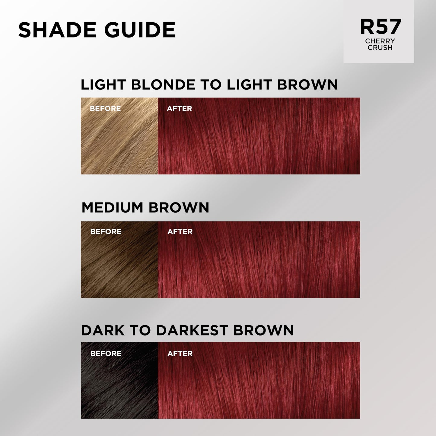L'Oreal Paris Feria Multi-Faceted Shimmering Permanent Hair Color, R57 Cherry Crush (Intense Medium Auburn), Pack of 1 Hair Dye Kit
