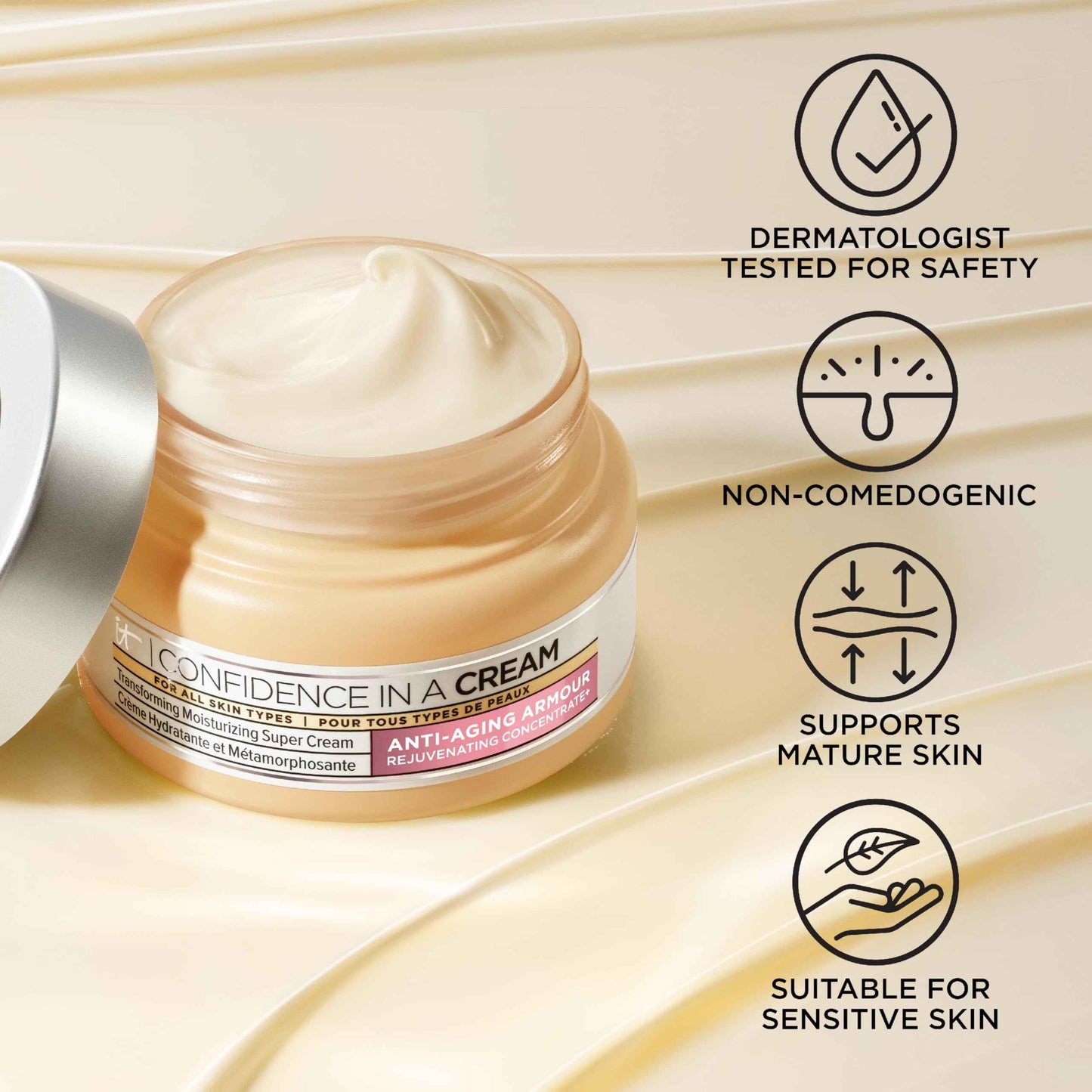 IT Cosmetics Confidence in a Cream Travel - Hydrating & Anti Aging Face Moisturizer, Visibly Reduces Fine Lines & Wrinkles, Up To 48H Hydration, Repairs Skin Barrier, Squalane & Ceramides - 0.5 fl oz