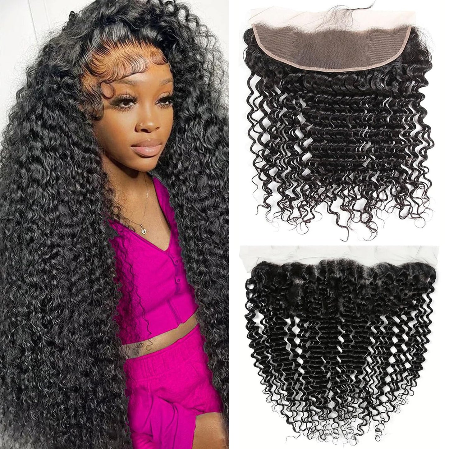 Deep Wave 13x4 HD Lace Frontal Human Hair Pre Plucked with Baby Hair Ear to Ear Transparent Lace Closure 100% Virgin Deep Wave Human Hair Frontal 14 Inch