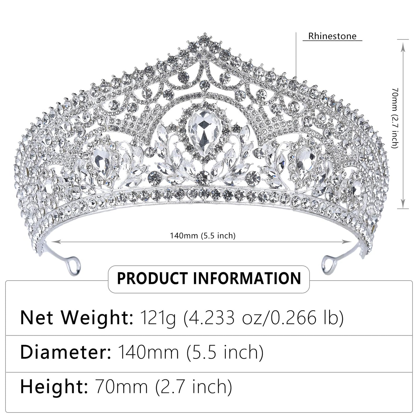 HEWEICSY Silver Tiaras and Crowns for Women,Wedding Tiara for Bride,Rhinestone Queen Crown,Crystal Costume Hair Accessories for Birthday Prom Party