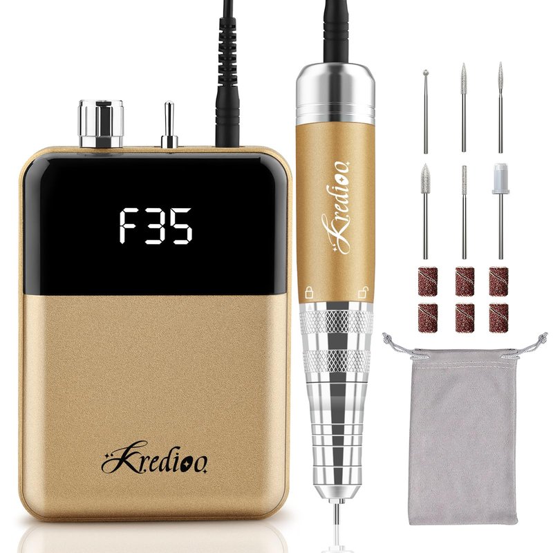 Kredioo Portable Nail Drill 35000 RPM, Rechargeable Electric Nail File E File Kit with Storage Bag Professional Manicure Kit for Nail Lovers Salon Home DIY-Pink